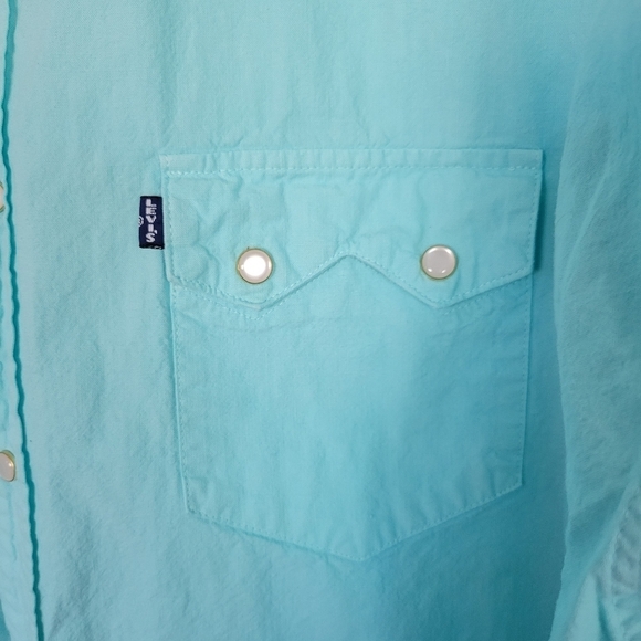 Levi's x Poggy's Collab Men's Large Blue Long Sleeve Shirt Pearl Snap Button Up - Picture 3 of 7